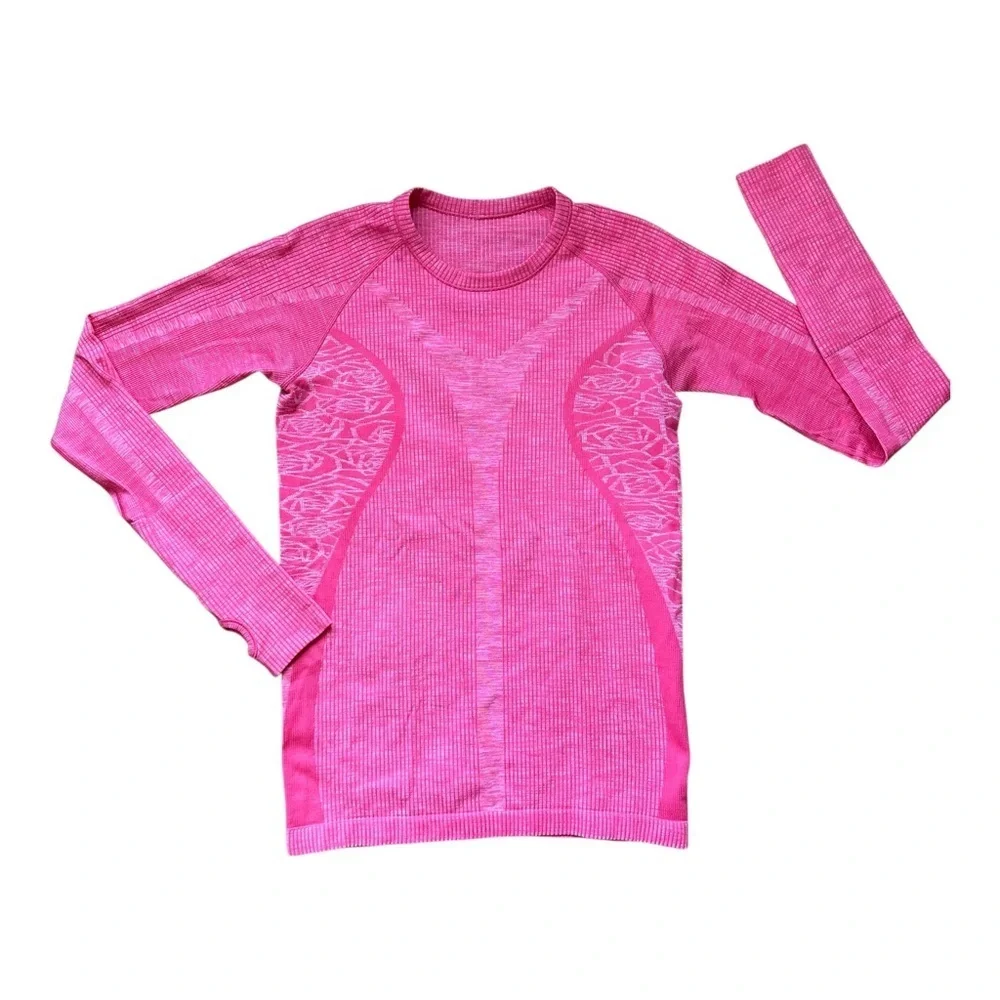 Lululemon Pink Ribbed Long Sleeve Fitted Tank Sz: Est. Small
